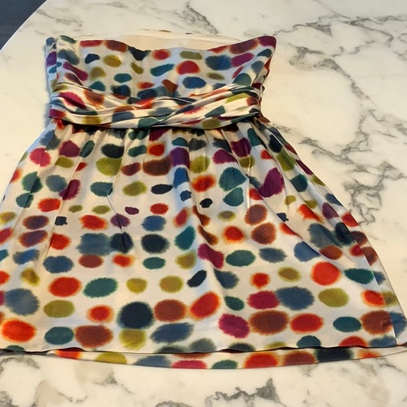 Theory Multi-Color Silk Strapless Mini Dress - Picture 7 of 9